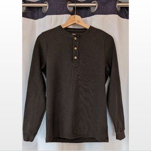 Taylor Stitch Heavy Bag Waffle Henley in Grey/Green. Size 36/XS.